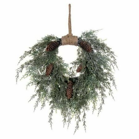 VICKERMAN 18 in. Snow Cedar Green Hanging Wreath with Cone FQ224118